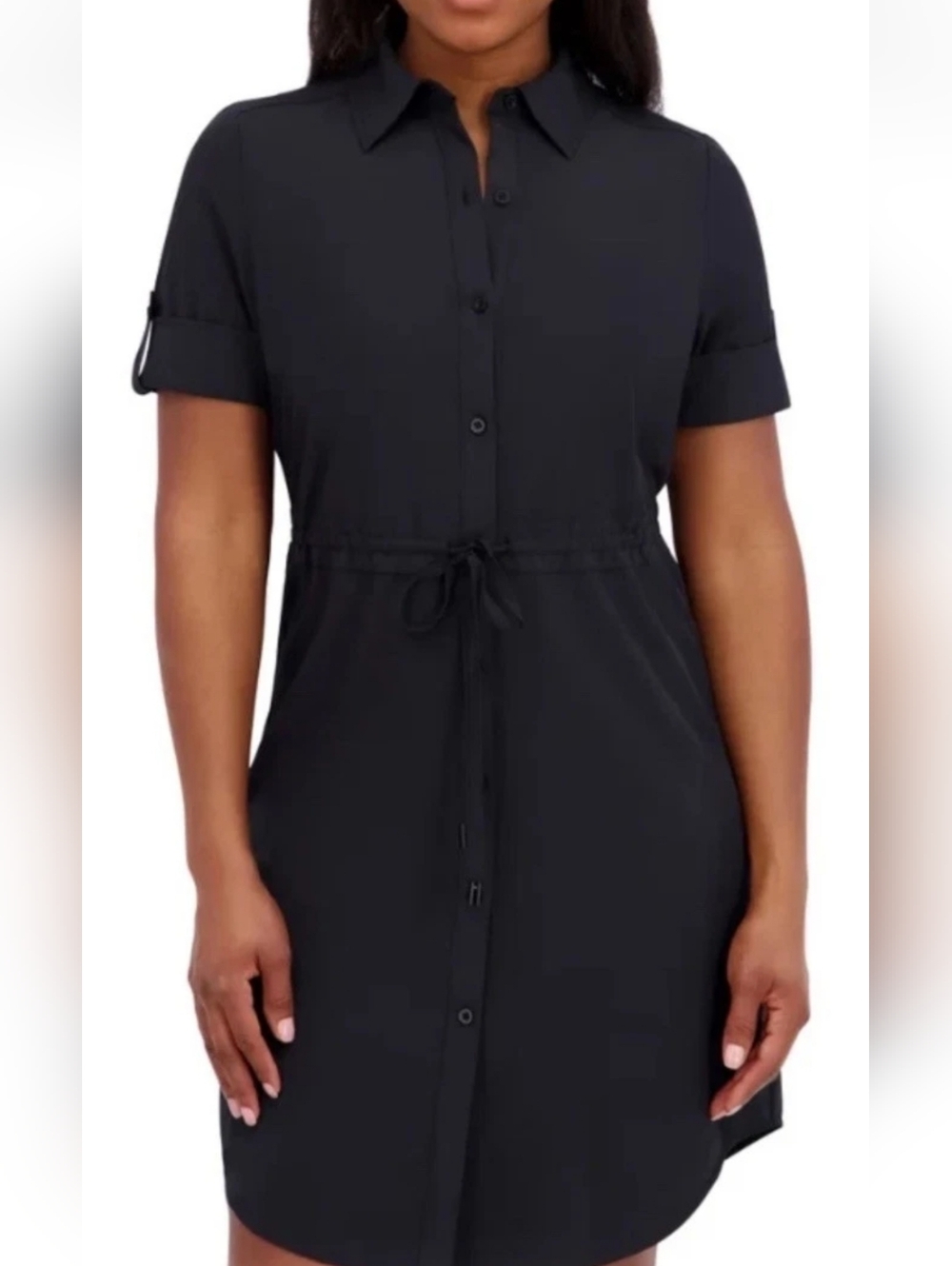 Halston Women's Short Sleeve Short Dress, w/ Drawstring Waist. New Small & Large